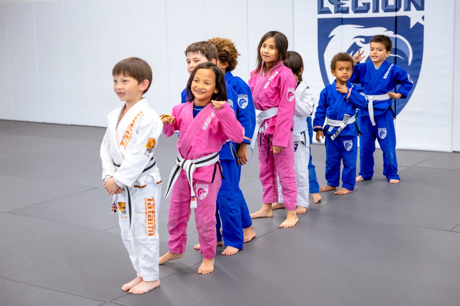 Happy lineup of kids in their gis